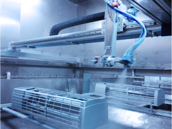 五轴往复喷涂机双盘：空调外壳往复喷涂机